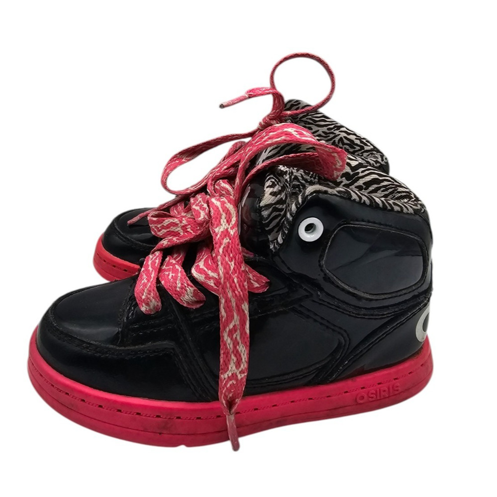 Osiris NYC 83 high-top skate shoes in black with pink Toddler Girls Sz 8